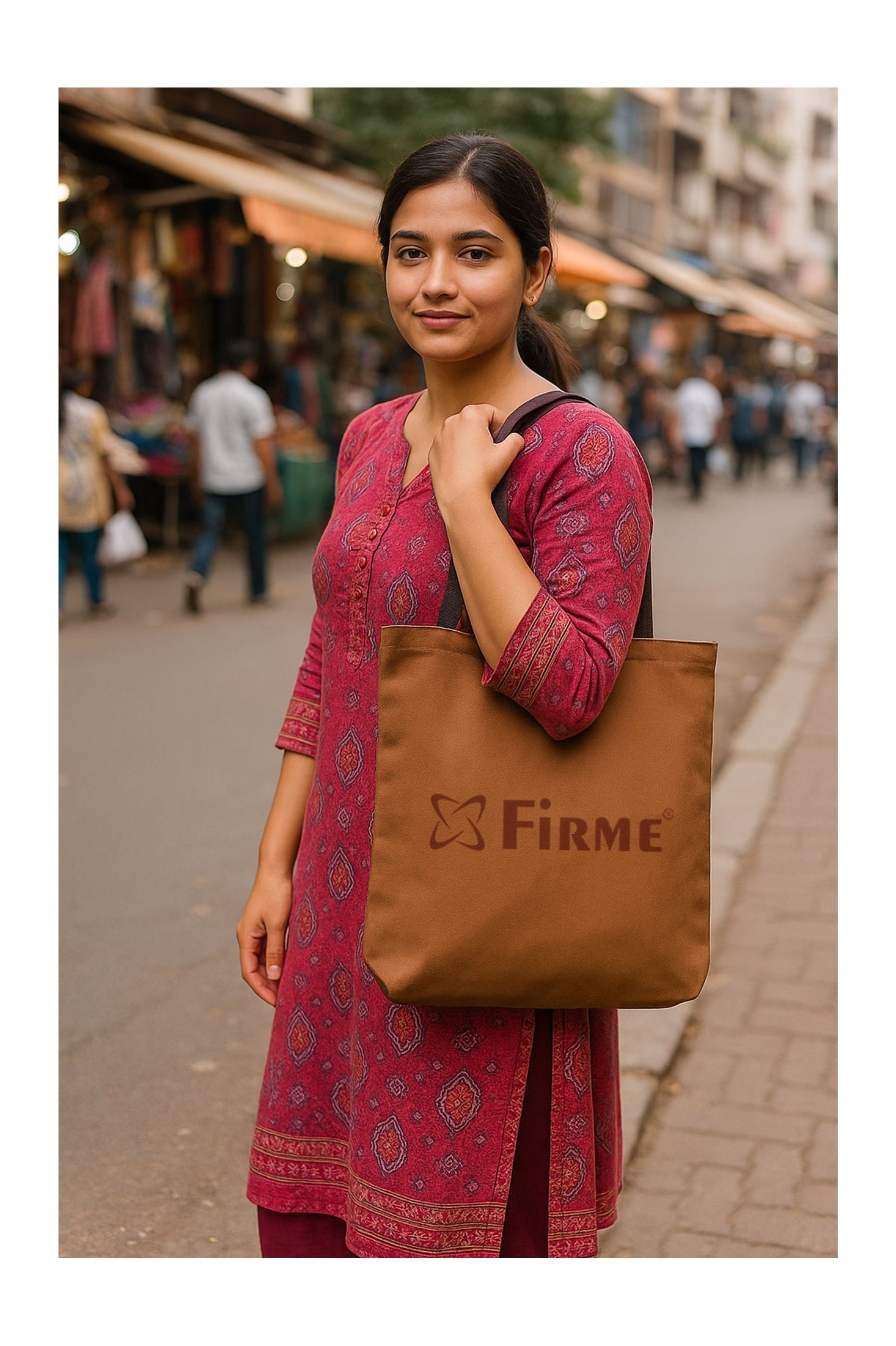 A sturdy tote bag with a spacious interior and durable handles for easy carrying.