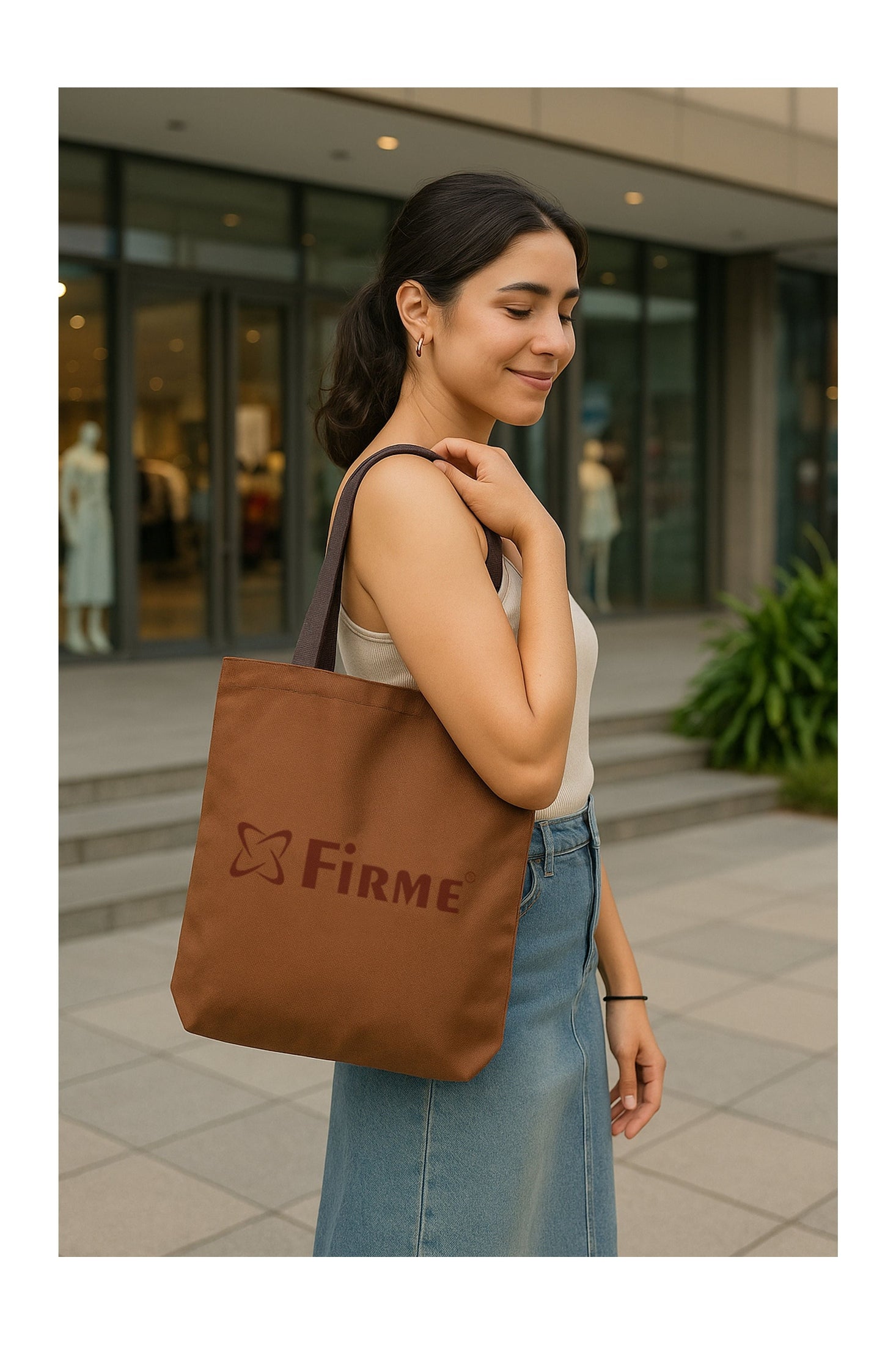 A large, sturdy tote bag with a simple design and comfortable shoulder straps.