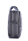 Black convertible backpack with multiple compartments and padded straps for comfort.