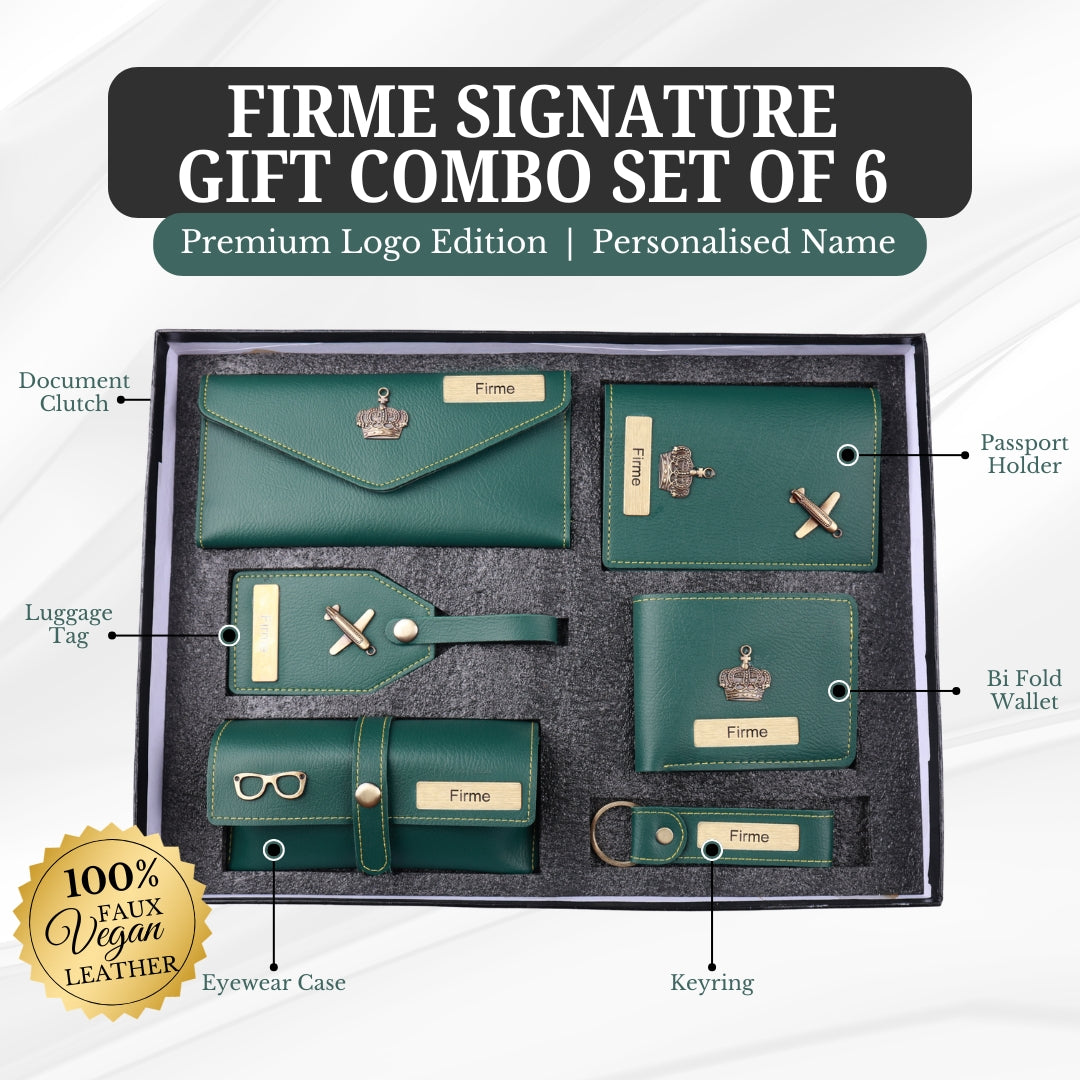 The Signature Gift Combo Set of Six – Premium Faux Vegan Leather Travel Essentials (Personalised Name Available)