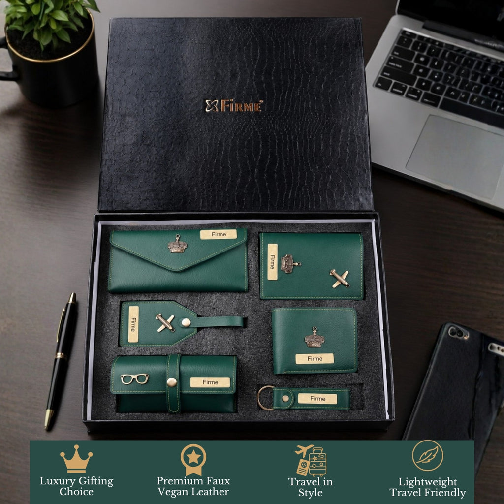 The Signature Gift Combo Set of Six – Premium Faux Vegan Leather Travel Essentials (Personalised Name Available)