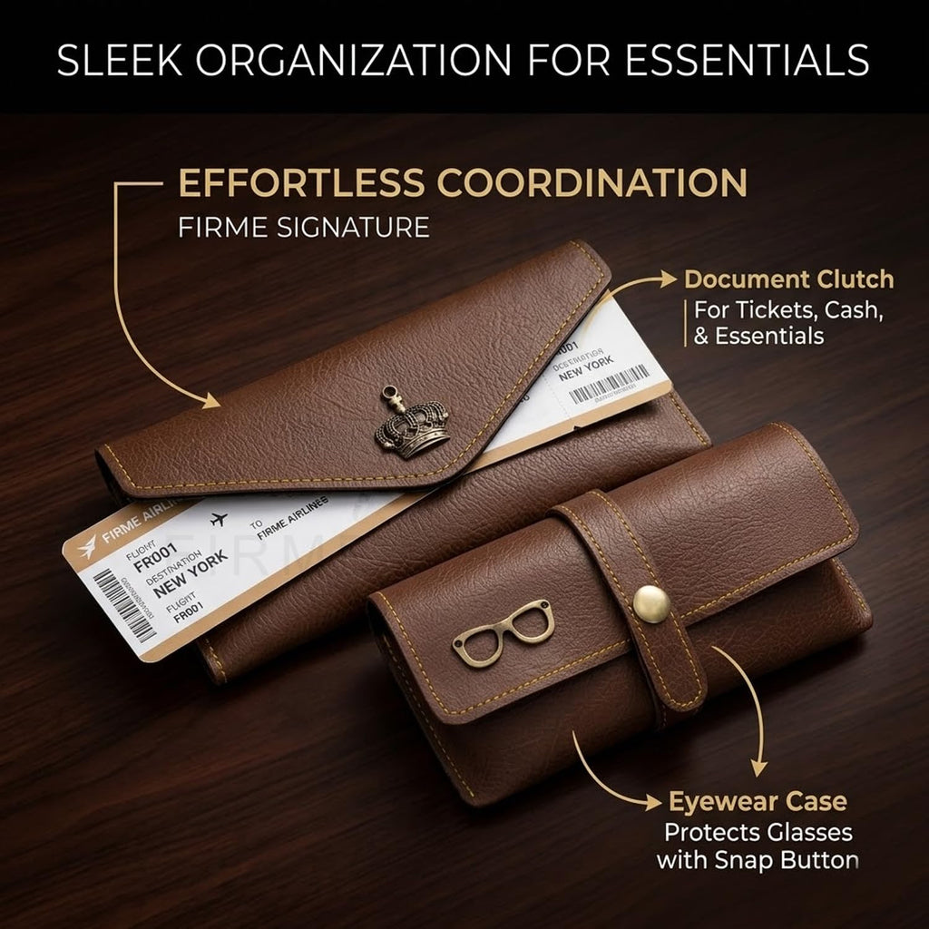 The Signature Gift Combo Set of Six – Premium Faux Vegan Leather Travel Essentials (Personalised Name Available)