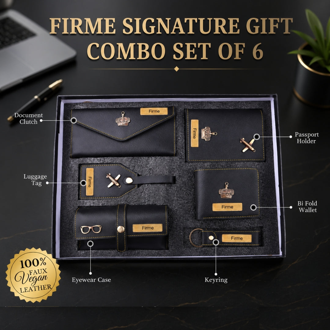 The Signature Gift Combo Set of Six – Premium Faux Vegan Leather Travel Essentials (Personalised Name Available)
