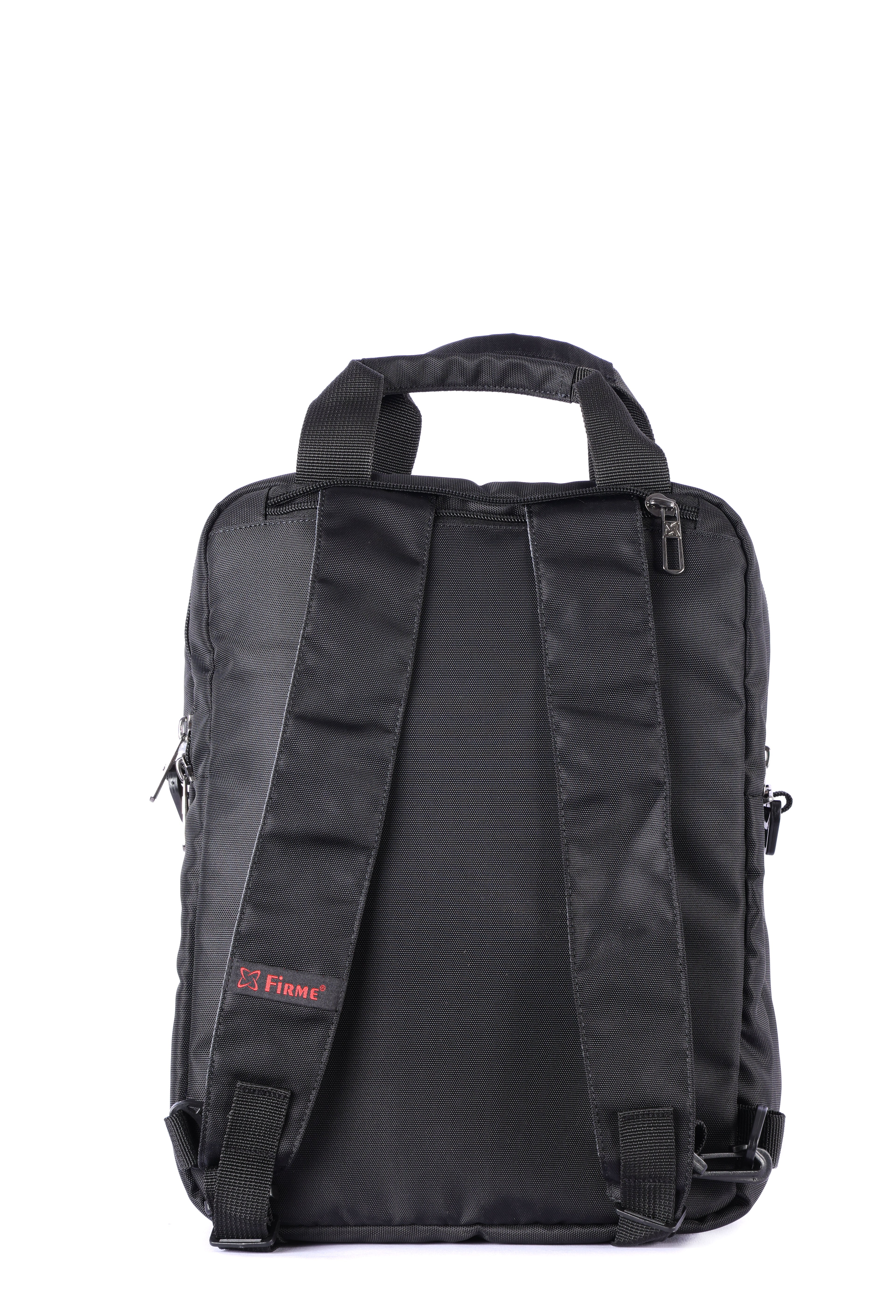 Large black backpack with adjustable straps and multiple compartments for office use.